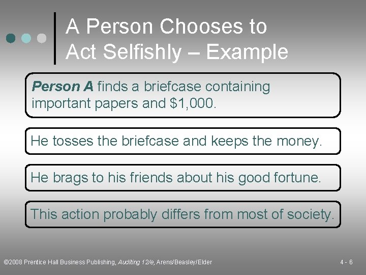 A Person Chooses to Act Selfishly – Example Person A finds a briefcase containing