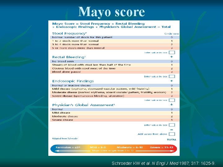 Mayo score Schroeder KW et al. N Engl J Med 1987; 317: 1625 -9.