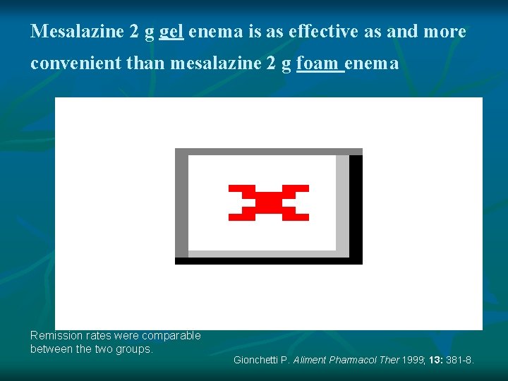 Mesalazine 2 g gel enema is as effective as and more convenient than mesalazine