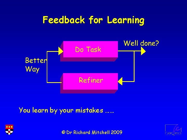 Feedback for Learning You learn by your mistakes …… © Dr Richard Mitchell 2009