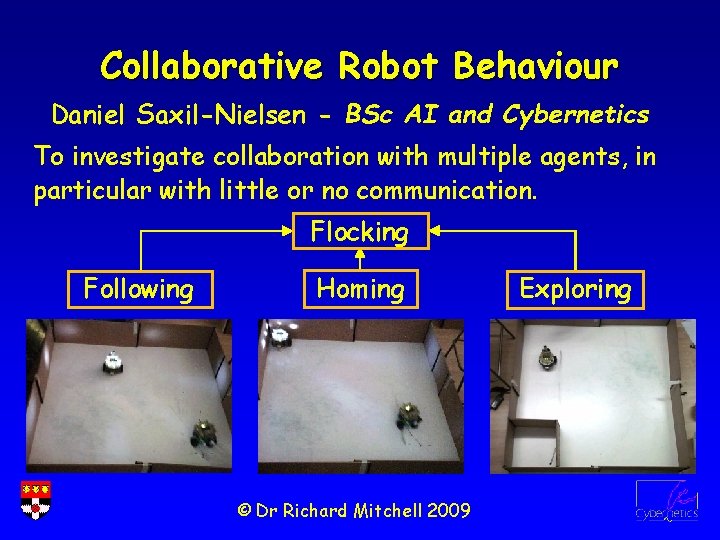 Collaborative Robot Behaviour Daniel Saxil-Nielsen - BSc AI and Cybernetics To investigate collaboration with