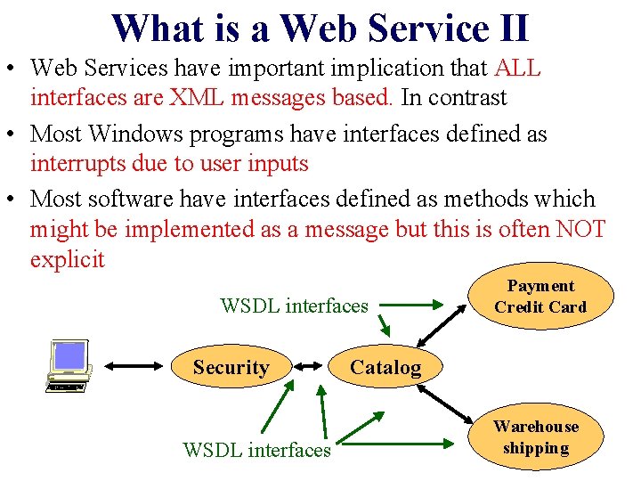 What is a Web Service II • Web Services have important implication that ALL