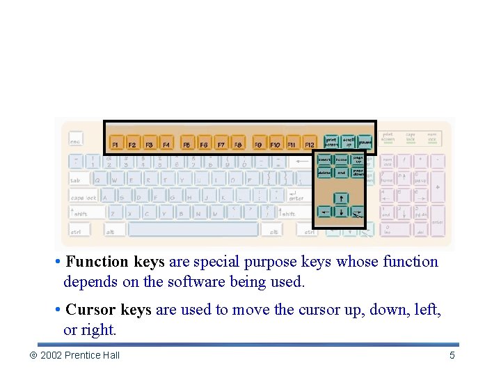 Working with the Keyboard • Function keys are special purpose keys whose function depends