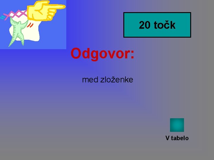 20 točk Odgovor: med zloženke V tabelo 