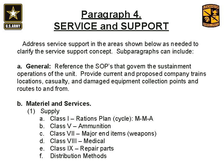 Paragraph 4. SERVICE and SUPPORT Address service support in the areas shown below as