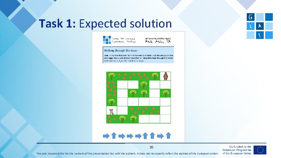 Task 1: Expected solution 20 The sole responsibility for the content of this presentation