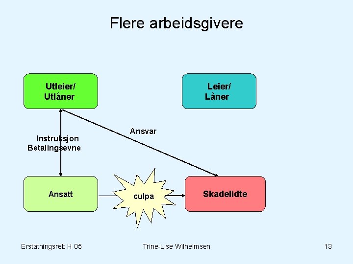 Flere arbeidsgivere Utleier/ Utlåner Instruksjon Betalingsevne Ansatt Erstatningsrett H 05 Leier/ Låner Ansvar culpa