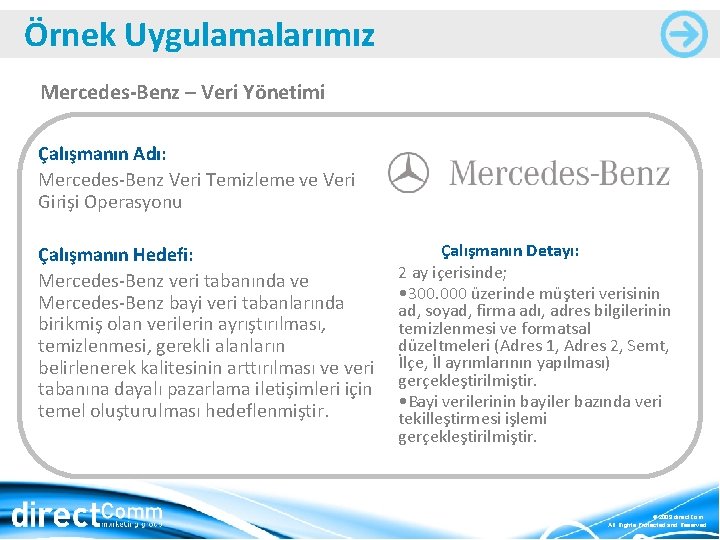 Örnek Uygulamalarımız Mercedes-Benz – Veri Yönetimi Çalışmanın Adı: Mercedes-Benz Veri Temizleme ve Veri Girişi