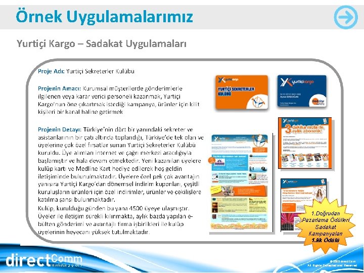 Örnek Uygulamalarımız Yurtiçi Kargo – Sadakat Uygulamaları 1. Doğrudan Pazarlama Ödülleri Sadakat Kampanyaları 1.