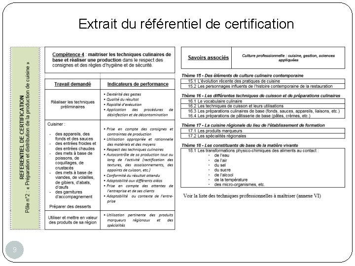 Extrait du référentiel de certification 9 