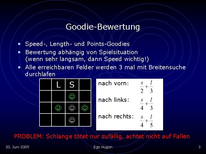 Goodie-Bewertung • Speed-, Length- und Points-Goodies • Bewertung abhängig von Spielsituation (wenn sehr langsam,