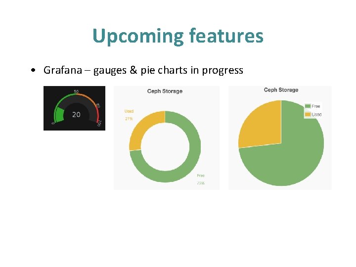 Upcoming features • Grafana – gauges & pie charts in progress Upcoming features • Grafana – gauges & pie charts in progress