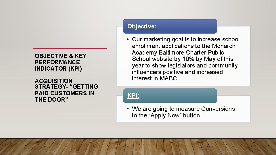 Objective: OBJECTIVE & KEY PERFORMANCE INDICATOR (KPI) ACQUISITION STRATEGY– “GETTING PAID CUSTOMERS IN THE Objective: OBJECTIVE & KEY PERFORMANCE INDICATOR (KPI) ACQUISITION STRATEGY– “GETTING PAID CUSTOMERS IN THE