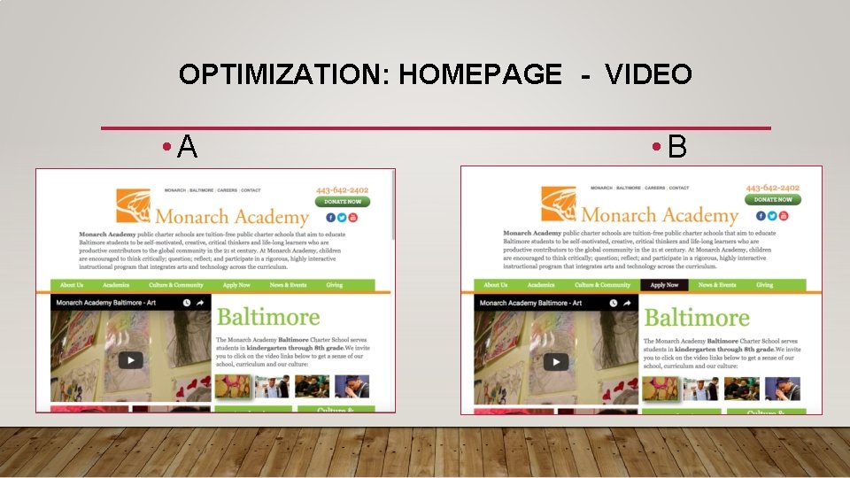 OPTIMIZATION: HOMEPAGE - VIDEO • A • B OPTIMIZATION: HOMEPAGE - VIDEO • A • B
