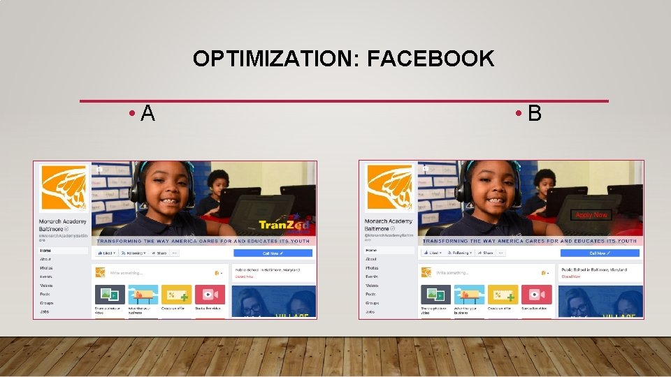 OPTIMIZATION: FACEBOOK • A • B 