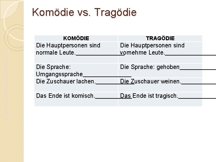 Komödie vs. Tragödie Da. F- Oberstufe – Einführung in die Literatur - JG. 01.