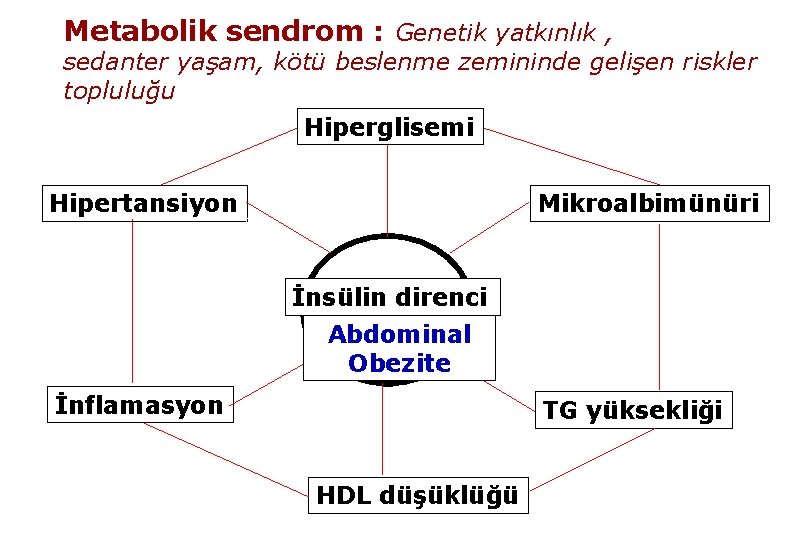 Metabolik sendrom : Genetik yatkınlık , sedanter yaşam, kötü beslenme zemininde gelişen riskler topluluğu