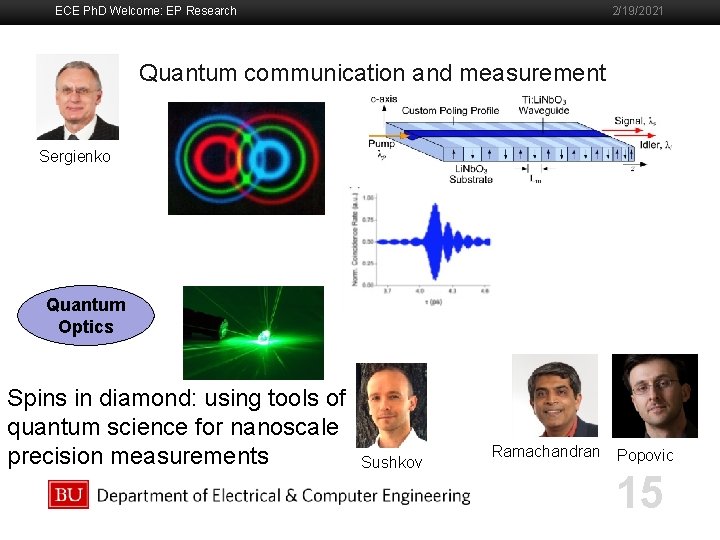 ECE Ph. D Welcome: EP Research 2/19/2021 Quantum communication and measurement Boston University Slideshow