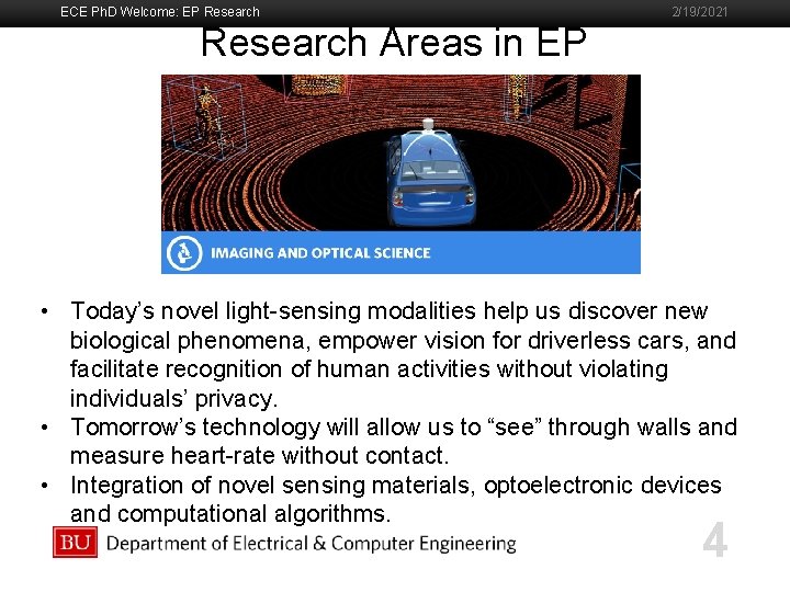 ECE Ph. D Welcome: EP Research 2/19/2021 Research Areas in EP Boston University Slideshow