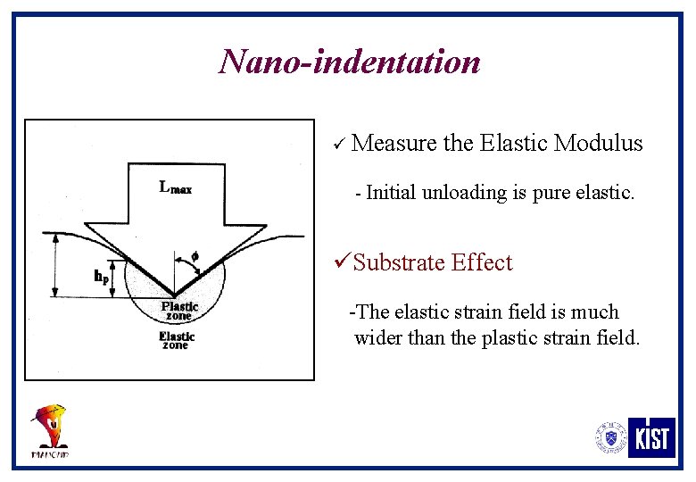 Nano-indentation ü Measure the Elastic Modulus - Initial unloading is pure elastic. üSubstrate Effect