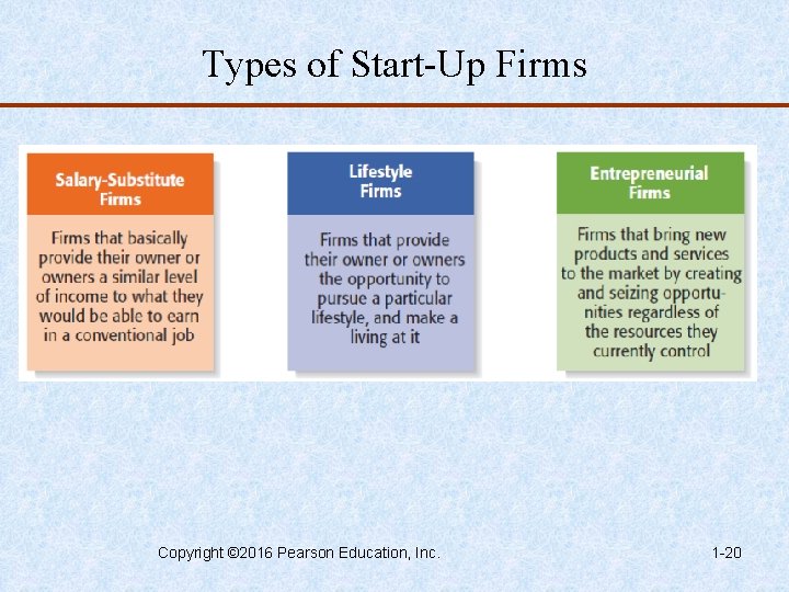 Types of Start-Up Firms Copyright © 2016 Pearson Education, Inc. 1 -20 