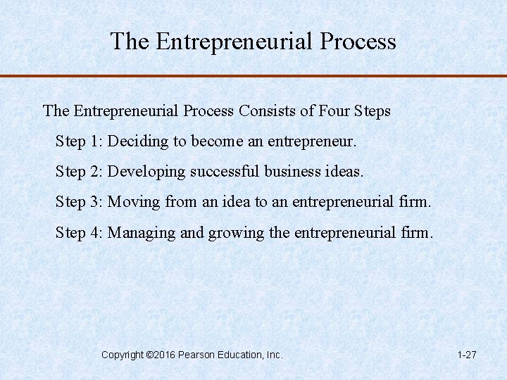 The Entrepreneurial Process Consists of Four Steps Step 1: Deciding to become an entrepreneur.