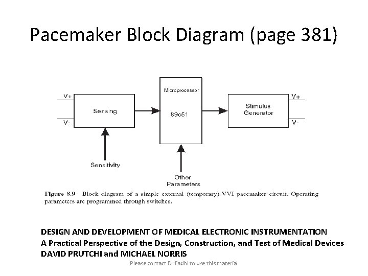 Pacemaker Block Diagram (page 381) DESIGN AND DEVELOPMENT OF MEDICAL ELECTRONIC INSTRUMENTATION A Practical