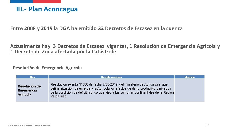 III. - Plan Aconcagua Entre 2008 y 2019 la DGA ha emitido 33 Decretos