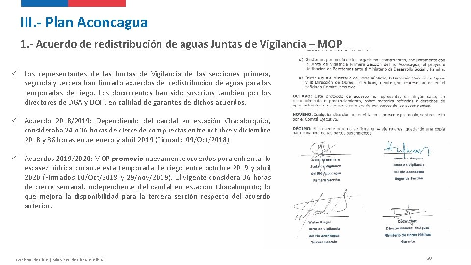 III. - Plan Aconcagua 1. - Acuerdo de redistribución de aguas Juntas de Vigilancia