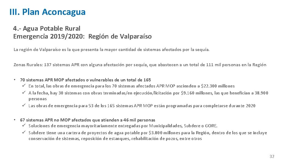 III. Plan Aconcagua 4. - Agua Potable Rural Emergencia 2019/2020: Región de Valparaíso La