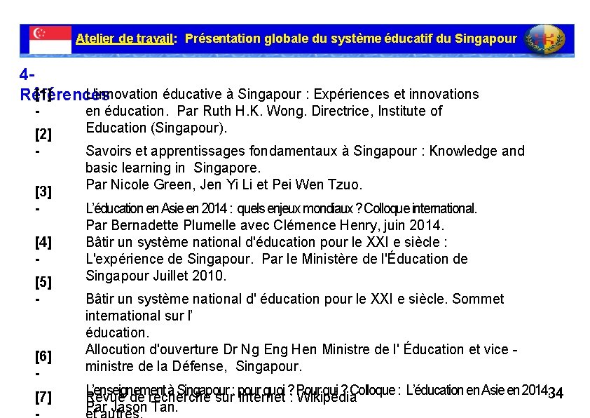 Atelier de travail: Présentation globale du système éducatif du Singapour 4[1] L'innovation éducative à