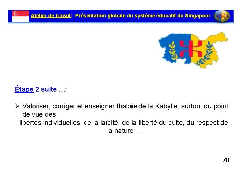 Atelier de travail: Présentation globale du système éducatif du Singapour Étape 2 suite …: