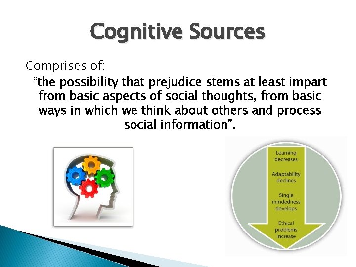 Cognitive Sources Comprises of: “the possibility that prejudice stems at least impart from basic