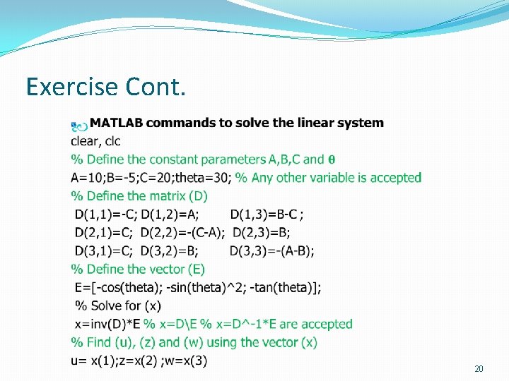 Exercise Cont. 20 Exercise Cont. 20