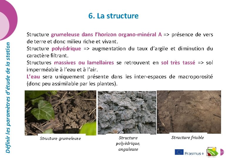 Définir les paramètres d’étude de la station 6. La structure Structure grumeleuse dans l’horizon