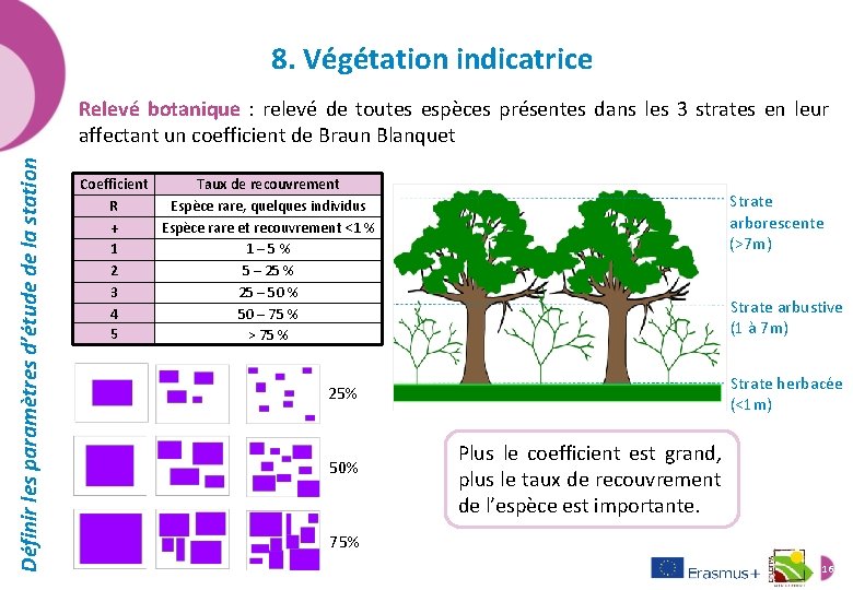 8. Végétation indicatrice Définir les paramètres d’étude de la station Relevé botanique : relevé