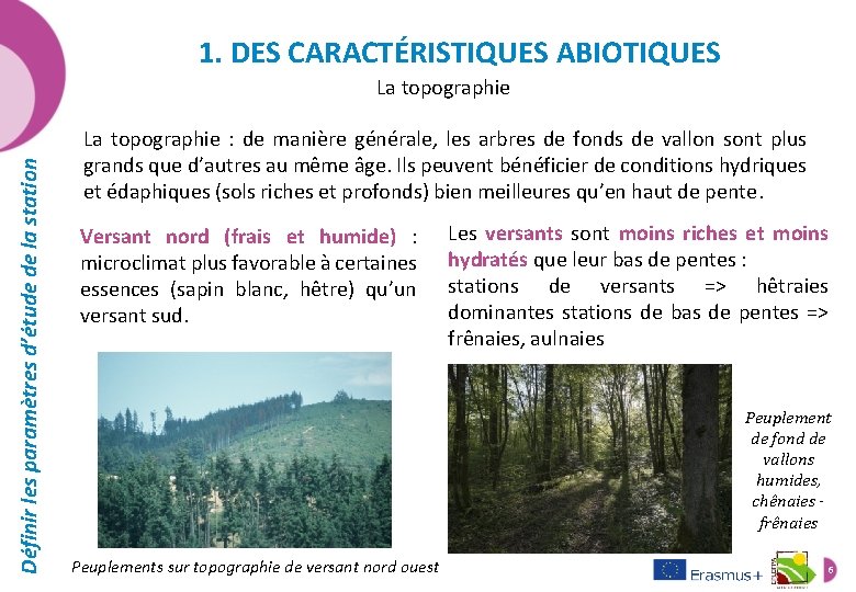 1. DES CARACTÉRISTIQUES ABIOTIQUES Définir les paramètres d’étude de la station La topographie :