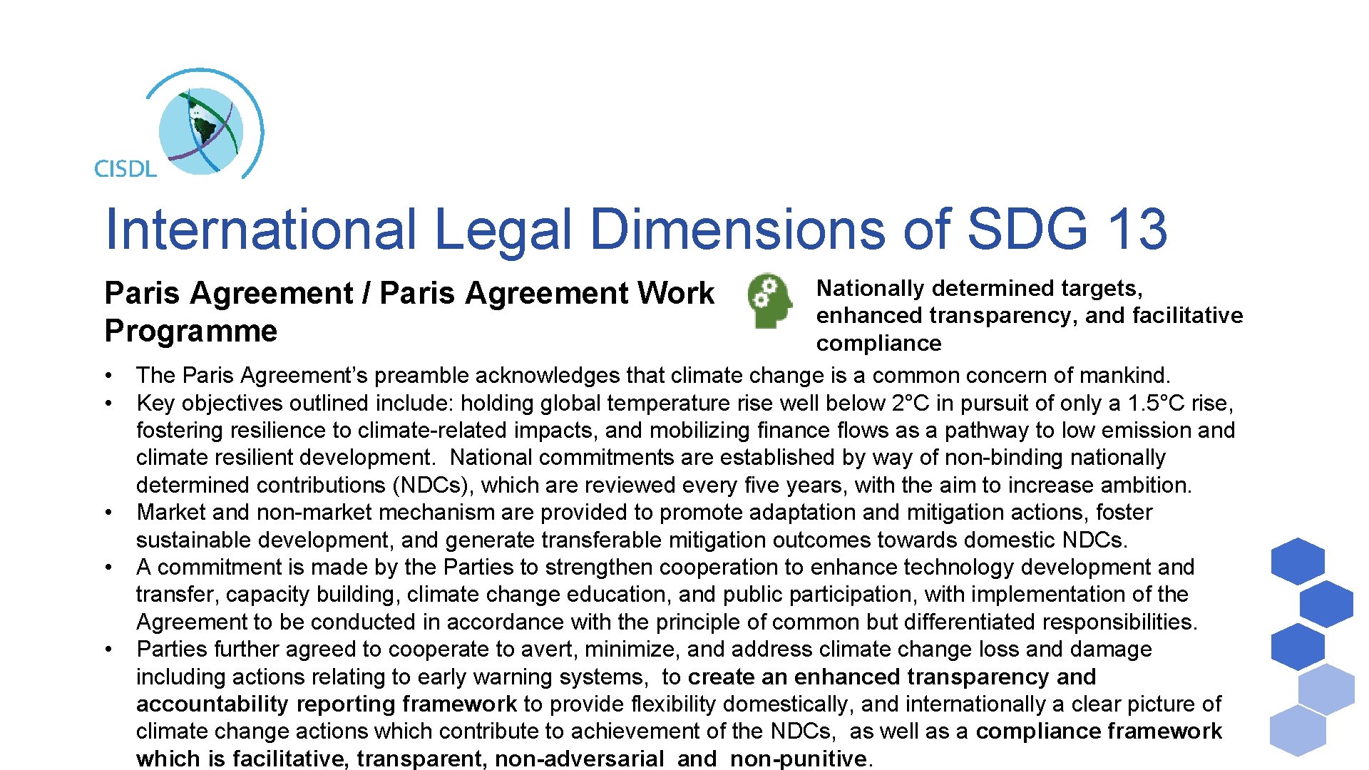 International Legal Dimensions of SDG 13 Nationally determined targets, enhanced transparency, and facilitative compliance