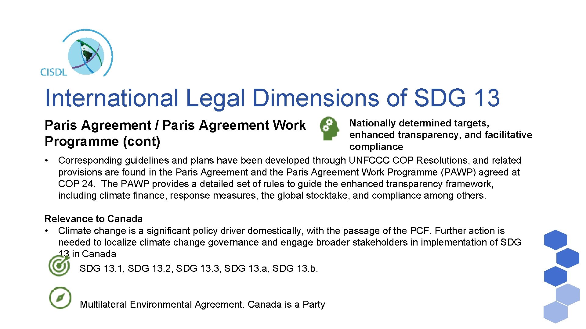 International Legal Dimensions of SDG 13 Nationally determined targets, enhanced transparency, and facilitative compliance