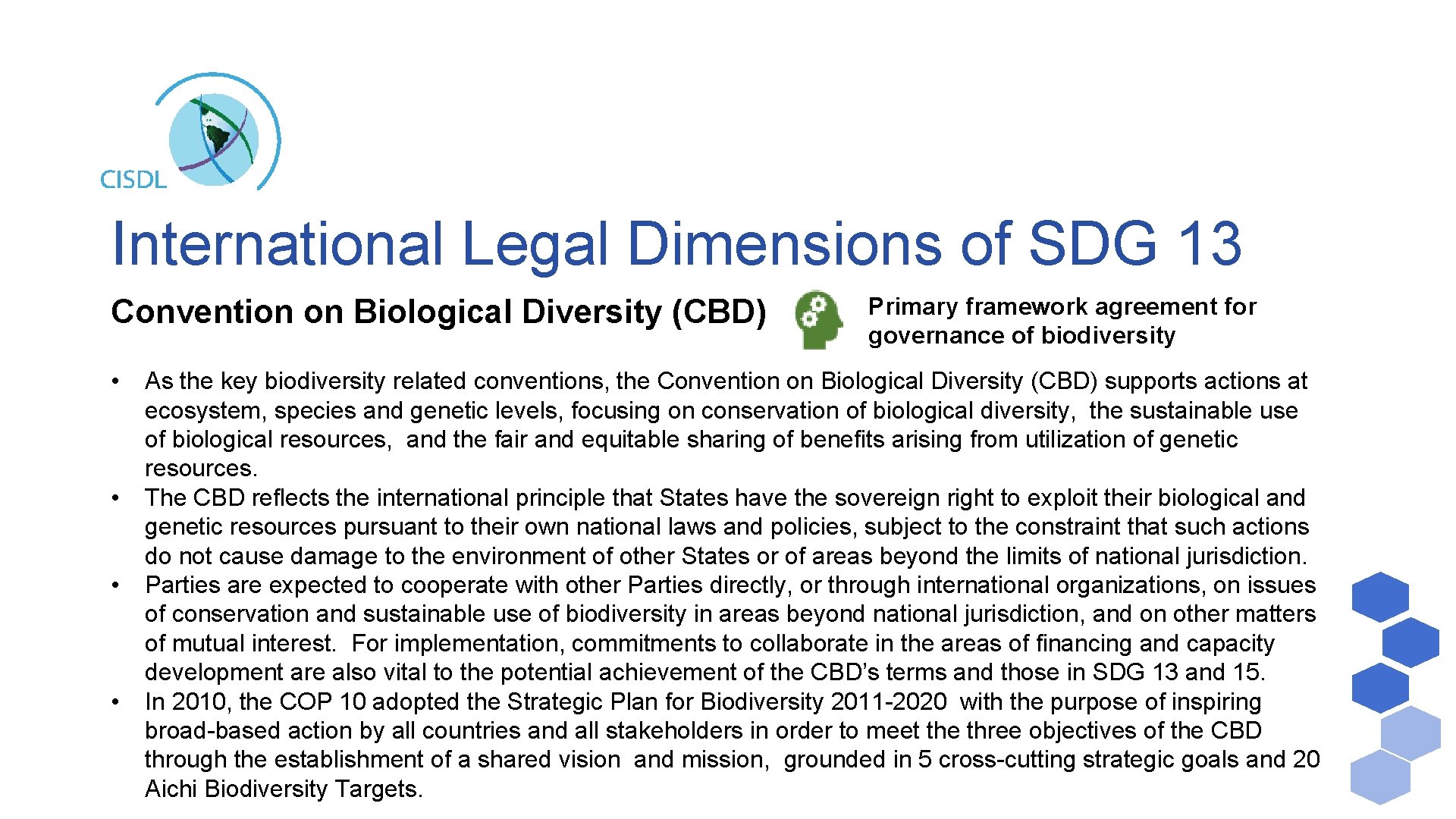 International Legal Dimensions of SDG 13 Convention on Biological Diversity (CBD) • • Primary