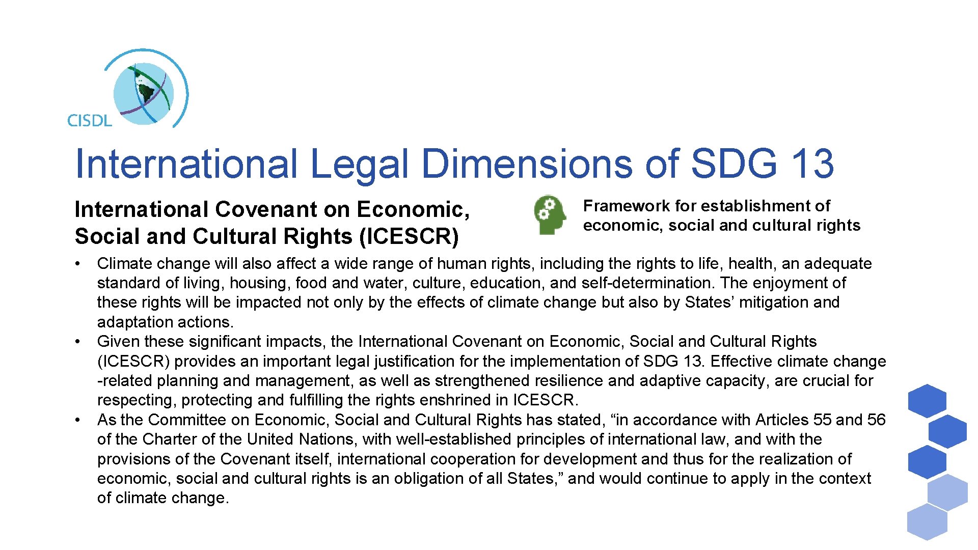 International Legal Dimensions of SDG 13 International Covenant on Economic, Social and Cultural Rights