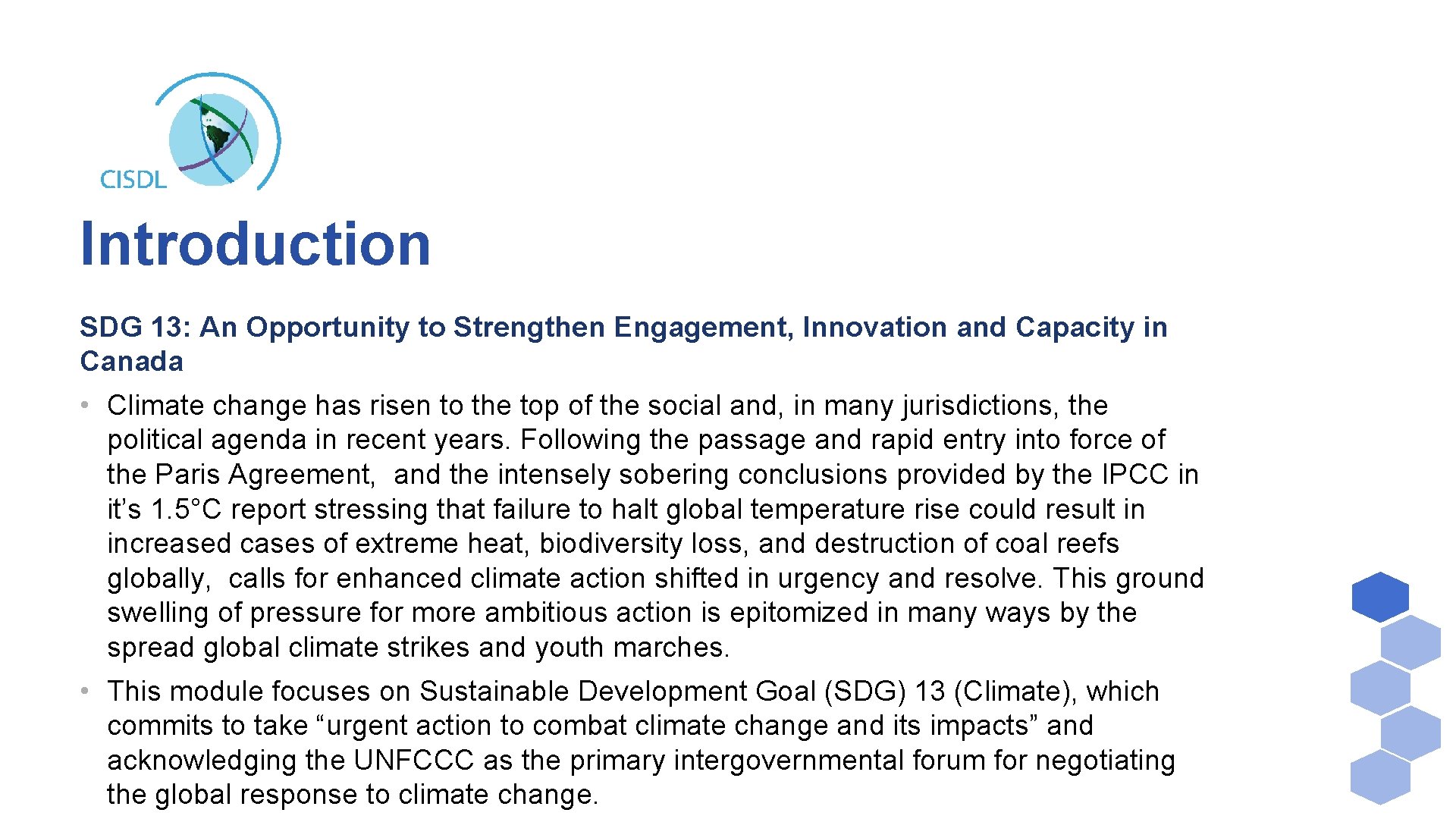 Introduction SDG 13: An Opportunity to Strengthen Engagement, Innovation and Capacity in Canada •