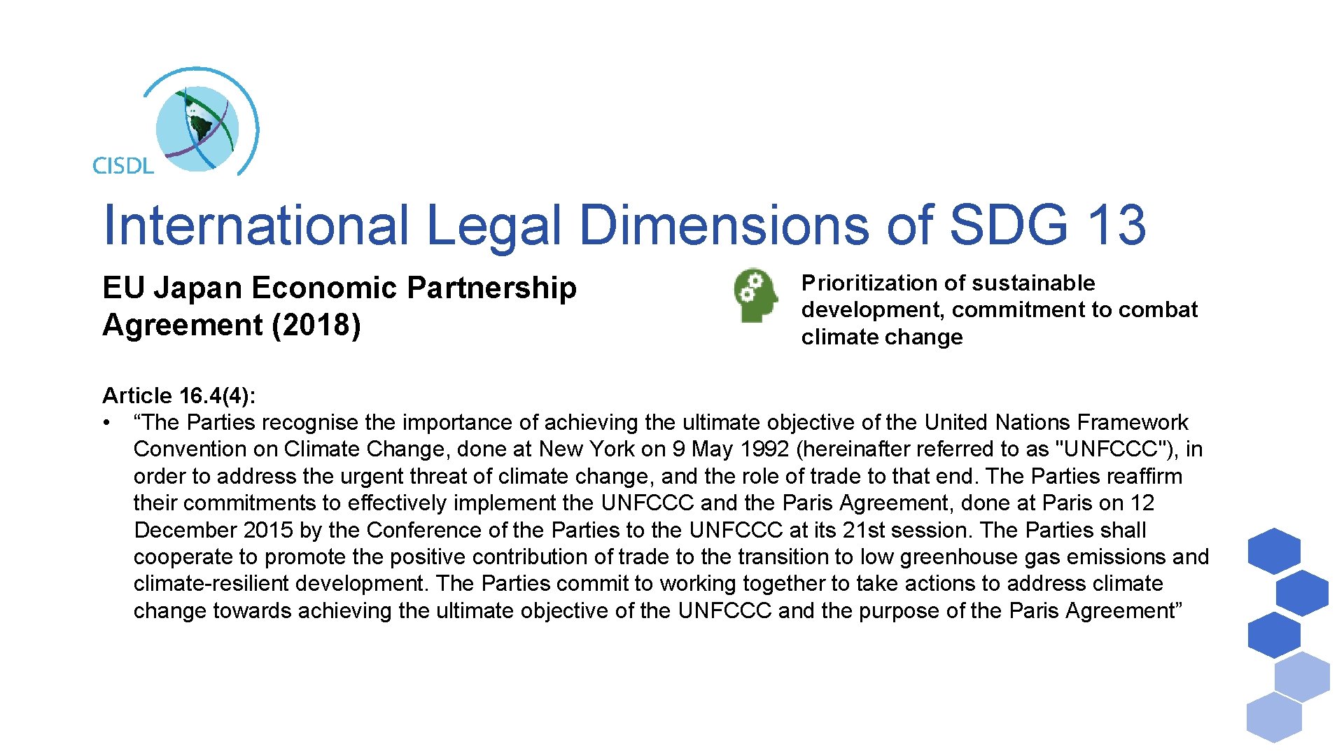 International Legal Dimensions of SDG 13 EU Japan Economic Partnership Agreement (2018) Prioritization of