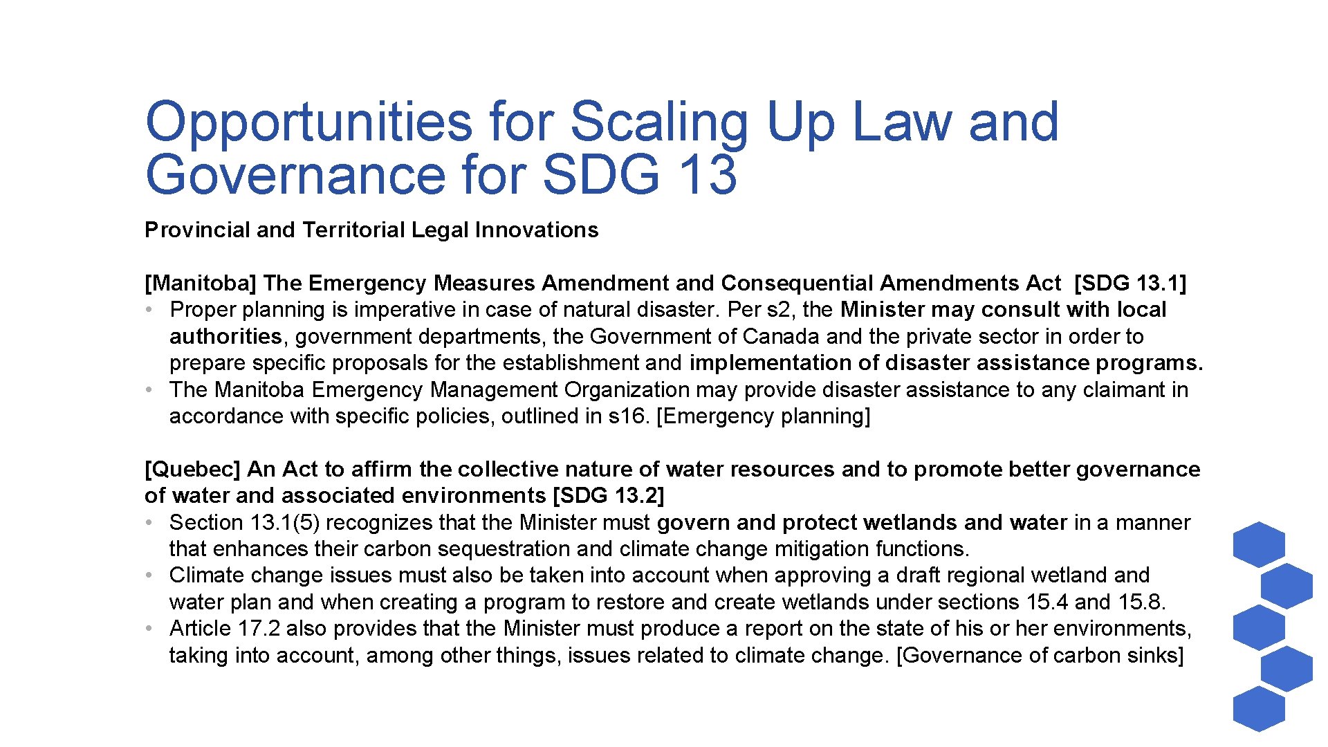 Opportunities for Scaling Up Law and Governance for SDG 13 Provincial and Territorial Legal