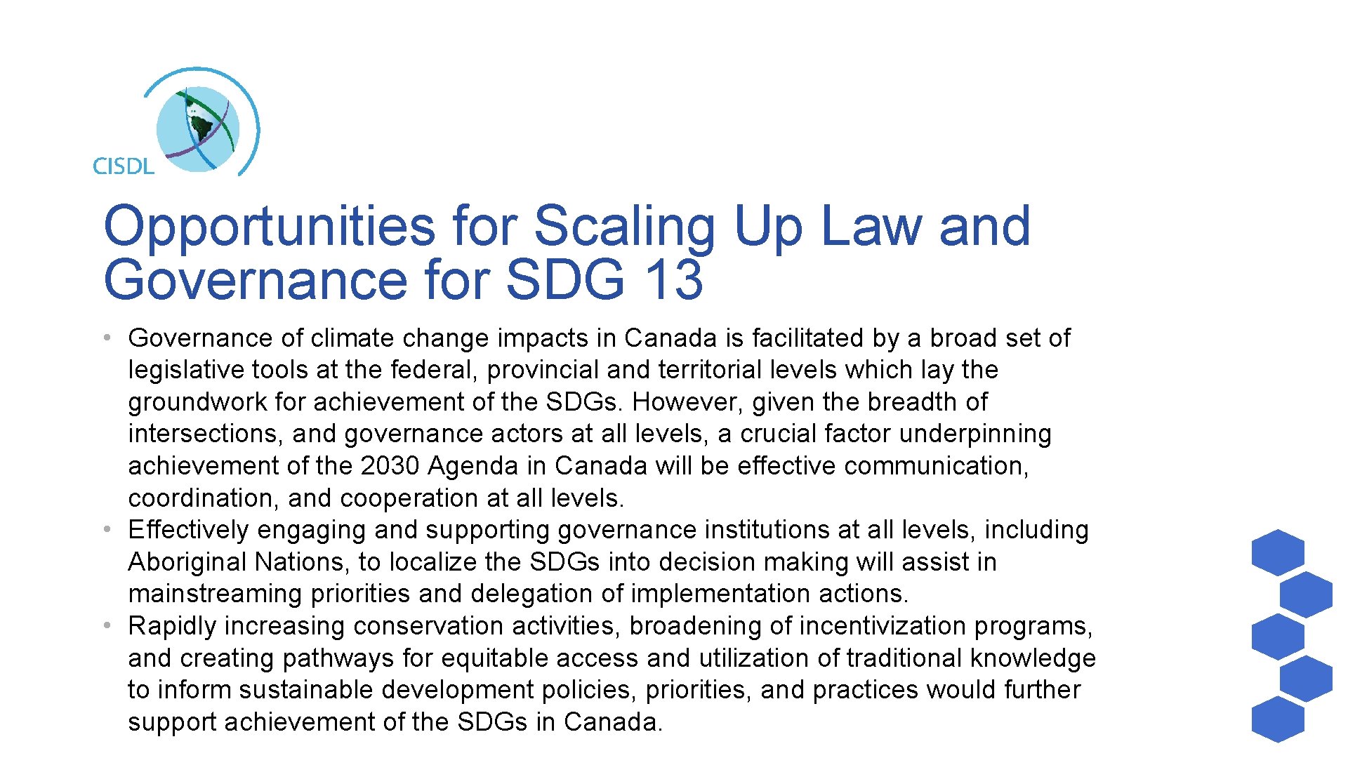 Opportunities for Scaling Up Law and Governance for SDG 13 • Governance of climate