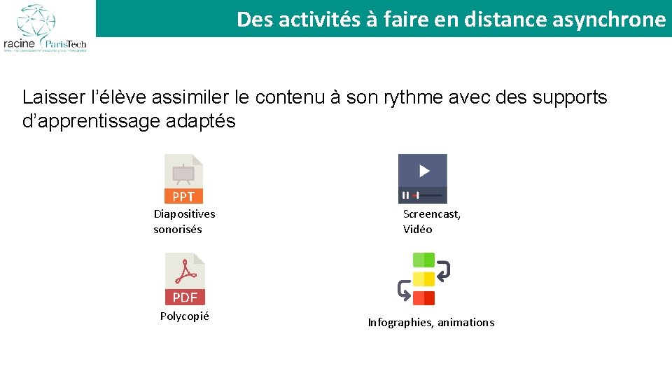 Des activités à faire en distance asynchrone Laisser l’élève assimiler le contenu à son