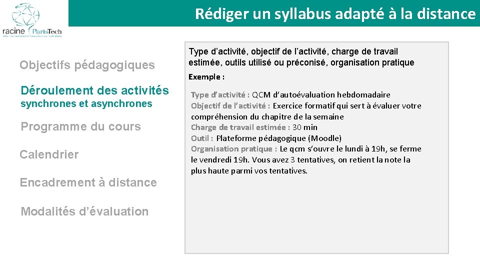 La présence : Rédiger un syllabus adapté à la distance pour quoi faire ?