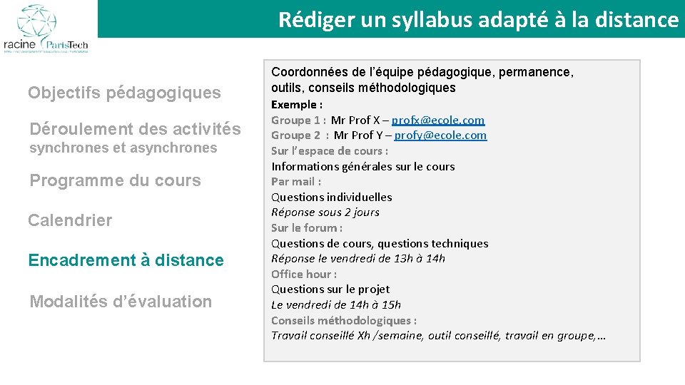 La présence : Rédiger un syllabus adapté à la distance pour quoi faire ?