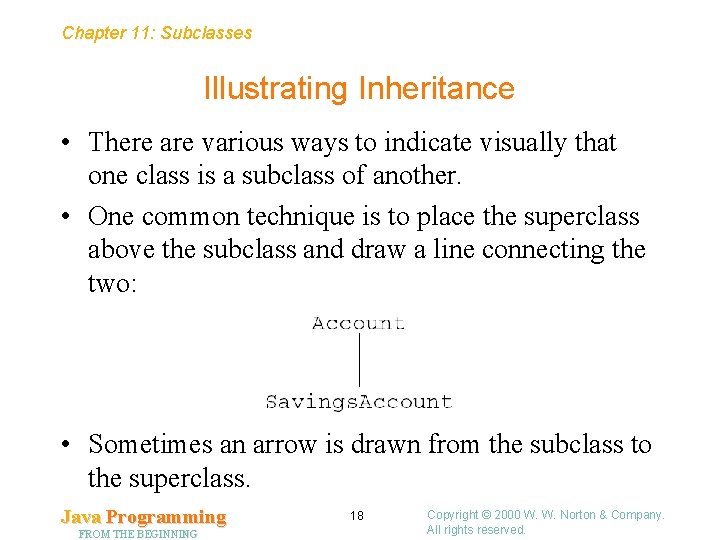 Chapter 11: Subclasses Illustrating Inheritance • There are various ways to indicate visually that