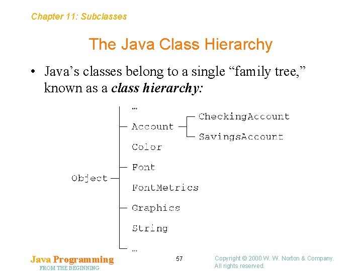 Chapter 11: Subclasses The Java Class Hierarchy • Java’s classes belong to a single Chapter 11: Subclasses The Java Class Hierarchy • Java’s classes belong to a single